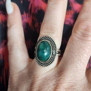 Elegant Silver and Green Stone Ring